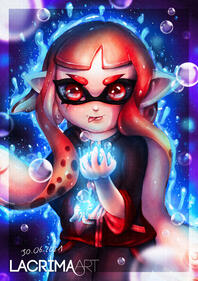 Halfbody illustration of a Splatoon character with bubbles.