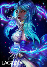 Digital drawing of a female fantasy character with water powers.