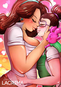 Anime drawing of two queer barrista girls in love.