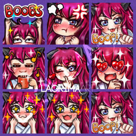 Twitch emote set of a cute cat manga girl for ASMR_Kiara.